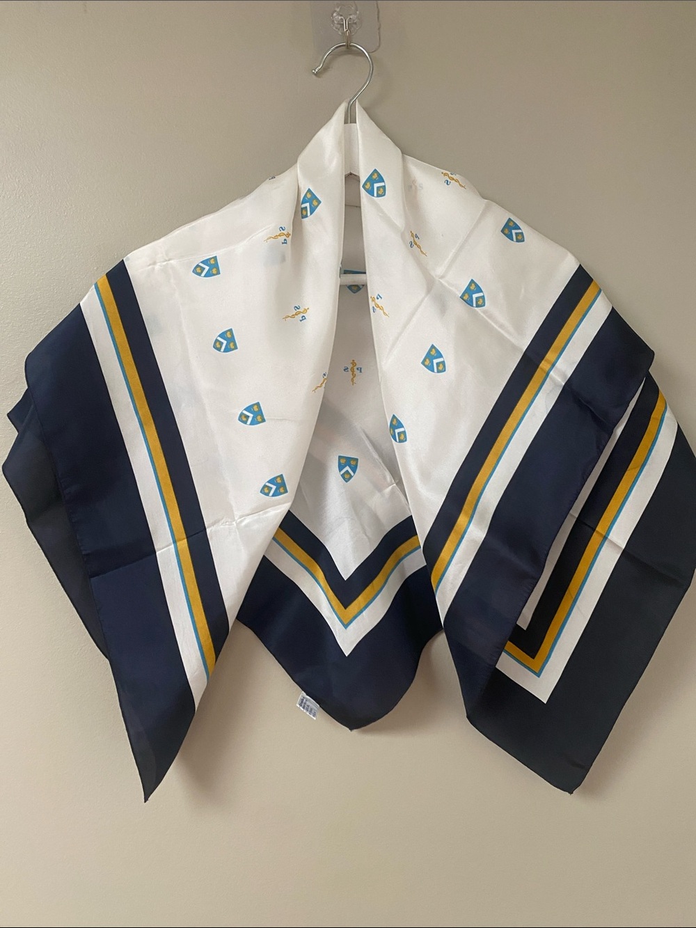 Navy & White Patterned Square Silk Scarf